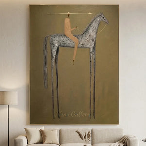 Abstract Rider on Tall Horse Canvas Art #NM358