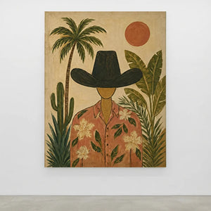 Boho Desert Wanderer with Palm Trees & Cactus Art #NM360