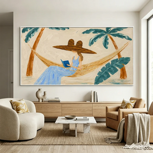 Relaxing Hammock Reader Oil Painting - Tropical Escape Art #NM338
