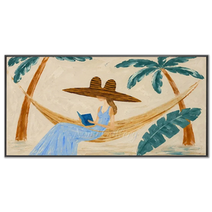 Relaxing Hammock Reader Oil Painting - Tropical Escape Art #NM338