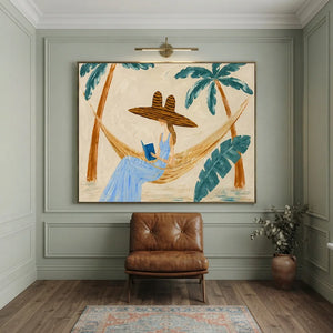 Relaxing Hammock Reader Oil Painting - Tropical Escape Art #NM338