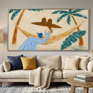 Relaxing Hammock Reader Oil Painting - Tropical Escape Art #NM338