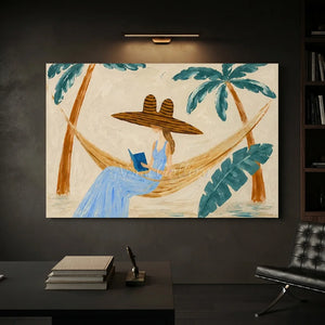 Relaxing Hammock Reader Oil Painting - Tropical Escape Art #NM338