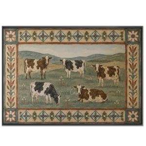 Pastoral Cow Herd Oil Painting with Folk Art Border #NM340