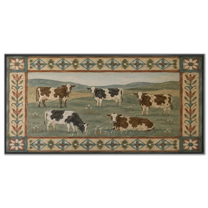 Pastoral Cow Herd Oil Painting with Folk Art Border #NM340