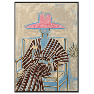 Elegant Woman in Pink Hat Pop Art Oil Painting #NM365