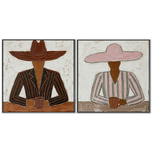 Modern Textured Figures with Hats & Mugs Art #NM502