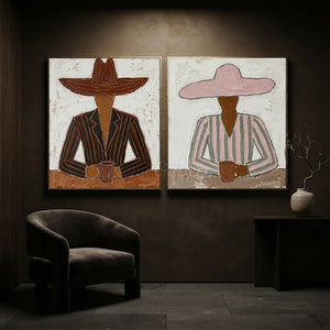 Modern Textured Figures with Hats & Mugs Art #NM502