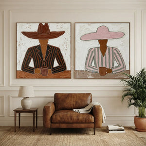 Modern Textured Figures with Hats & Mugs Art #NM502