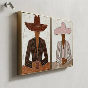 Modern Textured Figures with Hats & Mugs Art #NM502