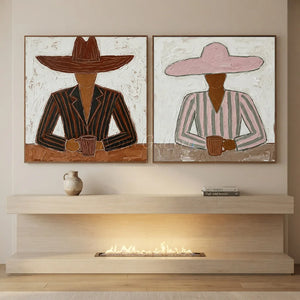 Modern Textured Figures with Hats & Mugs Art #NM502