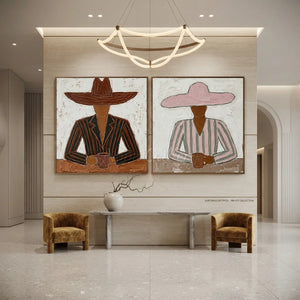 Modern Textured Figures with Hats & Mugs Art #NM502
