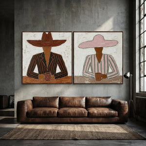 Modern Textured Figures with Hats & Mugs Art #NM502