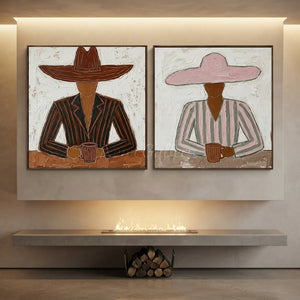 Modern Textured Figures with Hats & Mugs Art #NM502