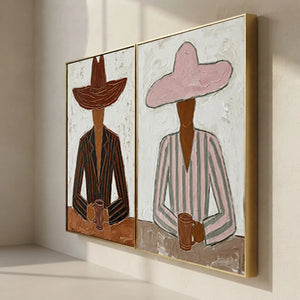 Modern Textured Figures with Hats & Mugs Art #NM502