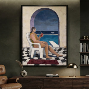 Serene Poolside Retreat Oil Painting #NM368