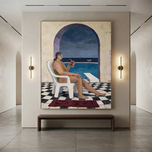 Serene Poolside Retreat Oil Painting #NM368