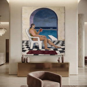 Serene Poolside Retreat Oil Painting #NM368