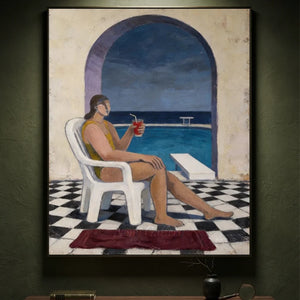 Serene Poolside Retreat Oil Painting #NM368