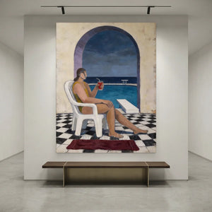 Serene Poolside Retreat Oil Painting #NM368