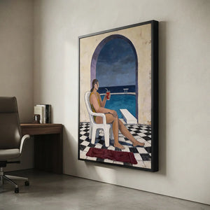 Serene Poolside Retreat Oil Painting #NM368