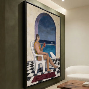 Serene Poolside Retreat Oil Painting #NM368