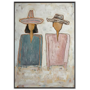 Abstract Figures in Hats Textured Oil Painting #NM449