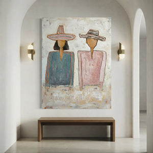 Abstract Figures in Hats Textured Oil Painting #NM449