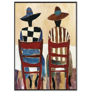 Abstract Figures in Hats & Red Chairs Canvas Art #NM451