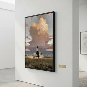 Western Rider & Dramatic Sunset Sky Oil Painting #NM370