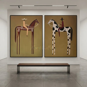 Minimalist Equestrian Duo Painting - Stylized Horse Art #NM485