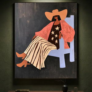 Chic Woman in Hat Abstract Painting #NM376
