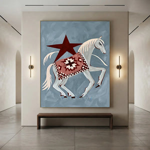 Stylized Horse with Red Star & Patterned Blanket Art #NM378