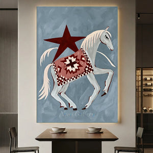 Stylized Horse with Red Star & Patterned Blanket Art #NM378