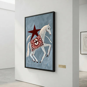 Stylized Horse with Red Star & Patterned Blanket Art #NM378