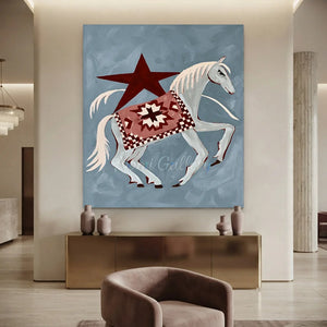 Stylized Horse with Red Star & Patterned Blanket Art #NM378