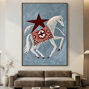 Stylized Horse with Red Star & Patterned Blanket Art #NM378