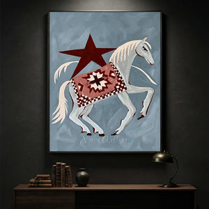 Stylized Horse with Red Star & Patterned Blanket Art #NM378
