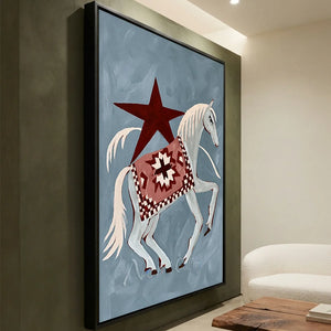 Stylized Horse with Red Star & Patterned Blanket Art #NM378