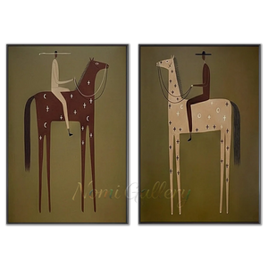 Abstract Horse Riders Duo Oil Painting - Modern Equestrian Art #NM488