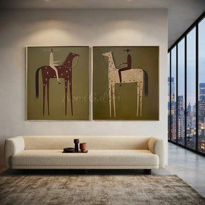 Abstract Horse Riders Duo Oil Painting - Modern Equestrian Art #NM488