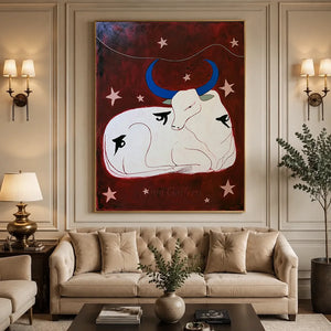 Serene Bull & Stars Abstract Oil Painting #NM380
