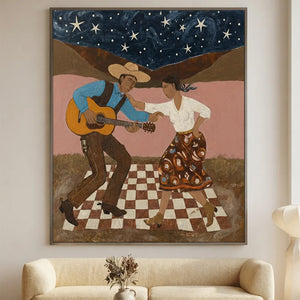 Starry Night Serenade: Folk Dance Under the Stars Oil Painting #NM452