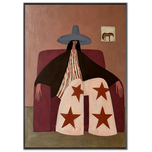 Minimalist Portrait: Woman in Hat with Star Pants #NM381