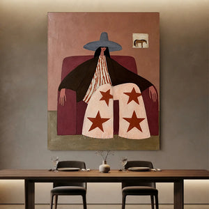 Minimalist Portrait: Woman in Hat with Star Pants #NM381