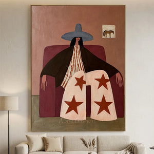 Minimalist Portrait: Woman in Hat with Star Pants #NM381