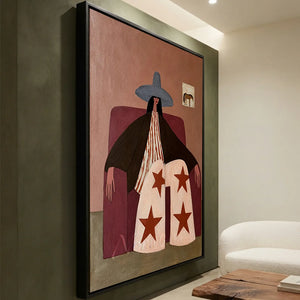 Minimalist Portrait: Woman in Hat with Star Pants #NM381