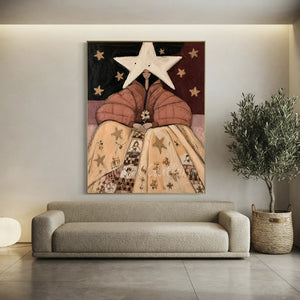 Celestial Star Woman Oil Painting - Whimsical Portrait Art #NM383