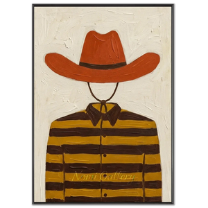 Rustic Charm: Textured Cowboy Hat & Striped Shirt Oil Painting #NM389