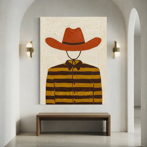 Rustic Charm: Textured Cowboy Hat & Striped Shirt Oil Painting #NM389
